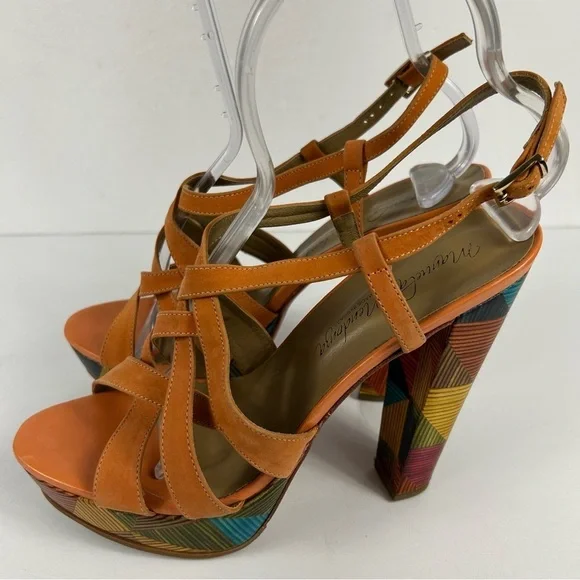 ❤️ Mayuela Mendoza Orange Multi-Color Platform Sandals Size 9 - Picture 6 of 8
